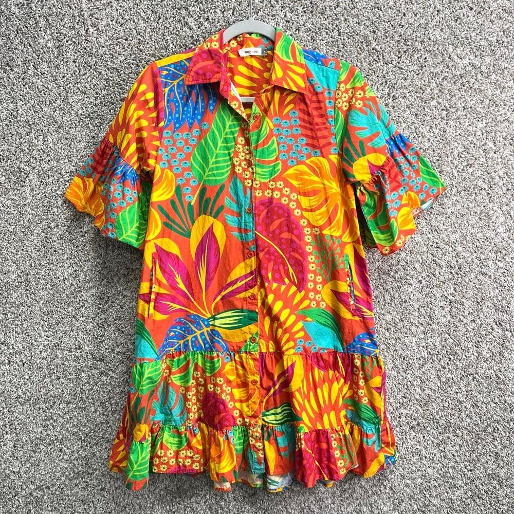 Maude Vivante Dress Women’s Small Red Forest Zara‎ Short Sleeve Button Down Mini